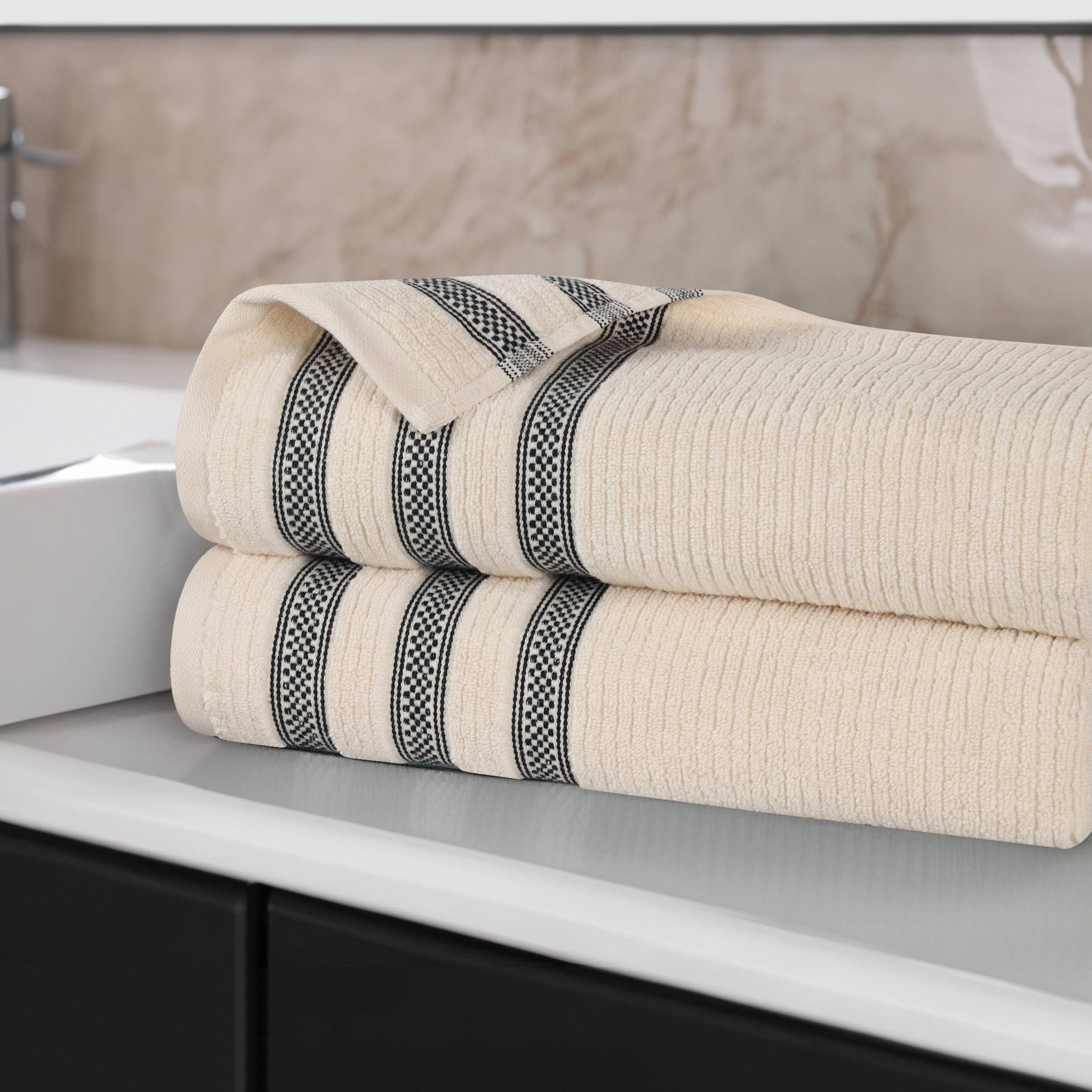 Ivory Oversized Cotton Ribbed Bath Sheet Set, 2 Pieces