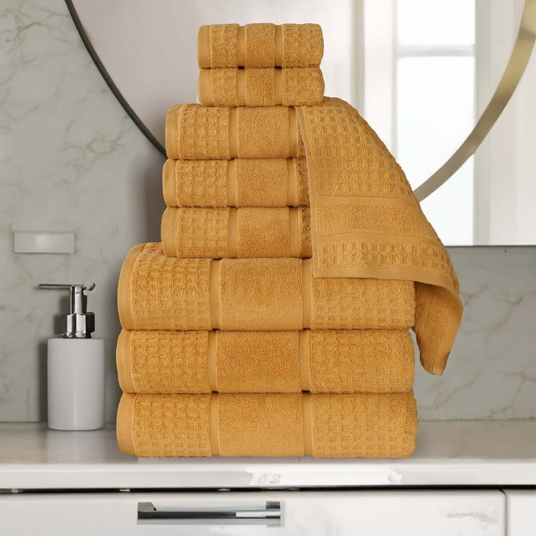Superior Zero Twist Cotton Waffle Border 9 Piece Towel Set Gold Walmart