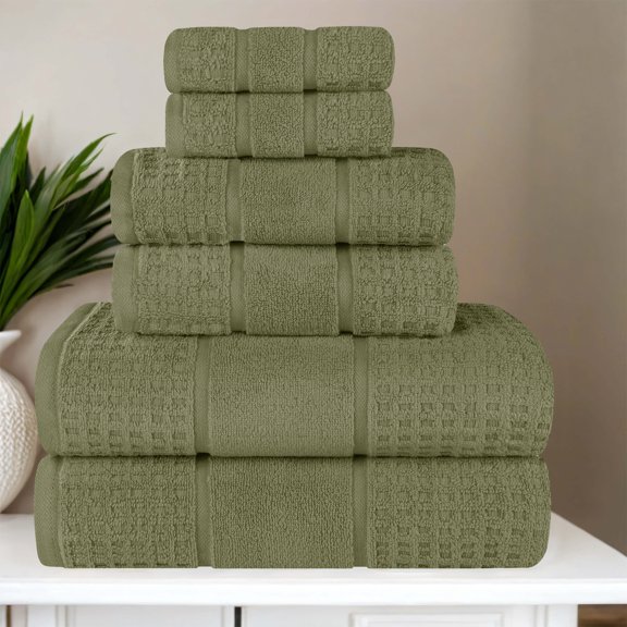 Superior Zero Twist 3-Piece Cotton Towel Set, Waffle Border Ultra Doft Quick Dry Towels, Forest Green
