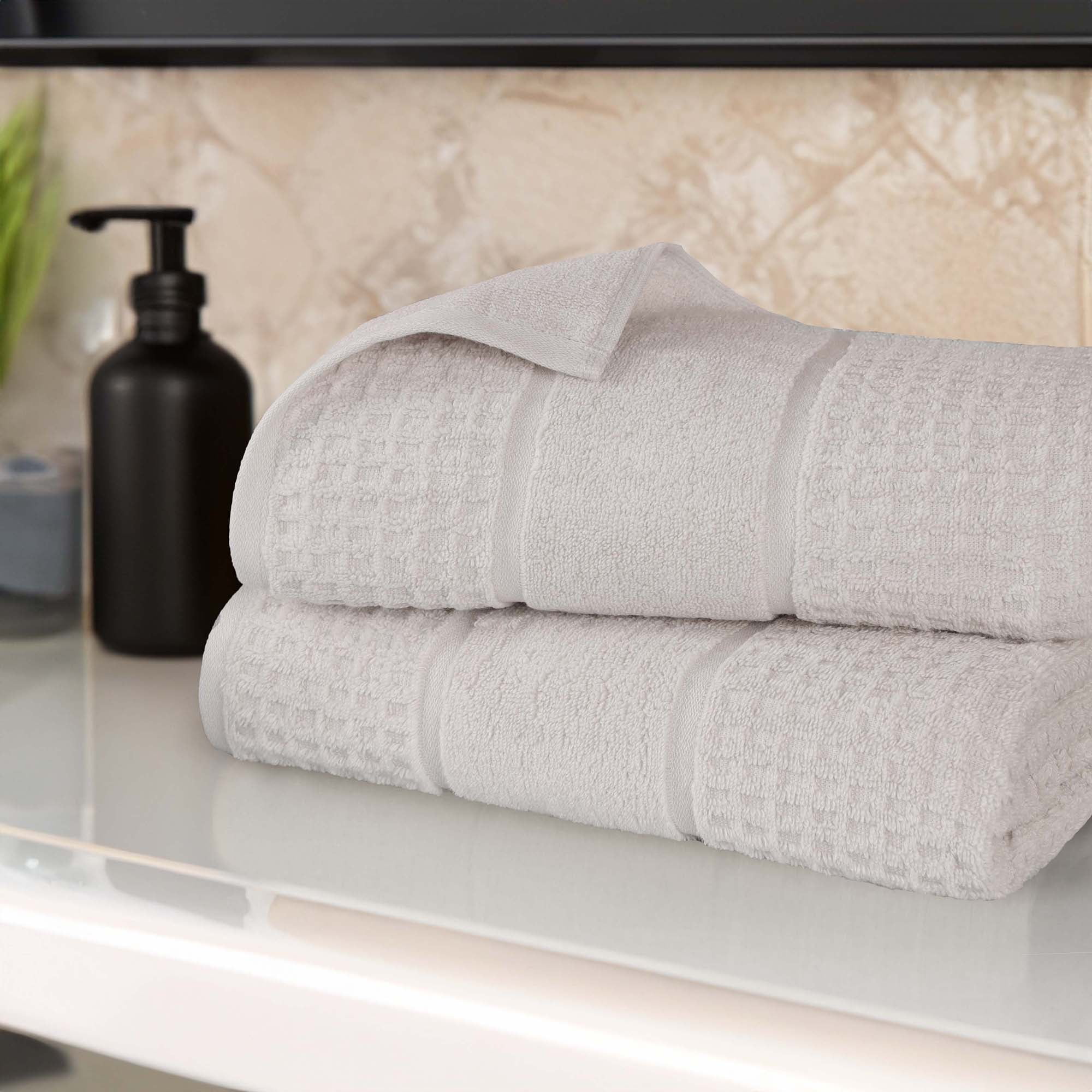 Superior Zero Twist 2-Piece Cotton Bath Sheet Set, Waffle Border Ultra Doft Quick Dry Towels, Stone
