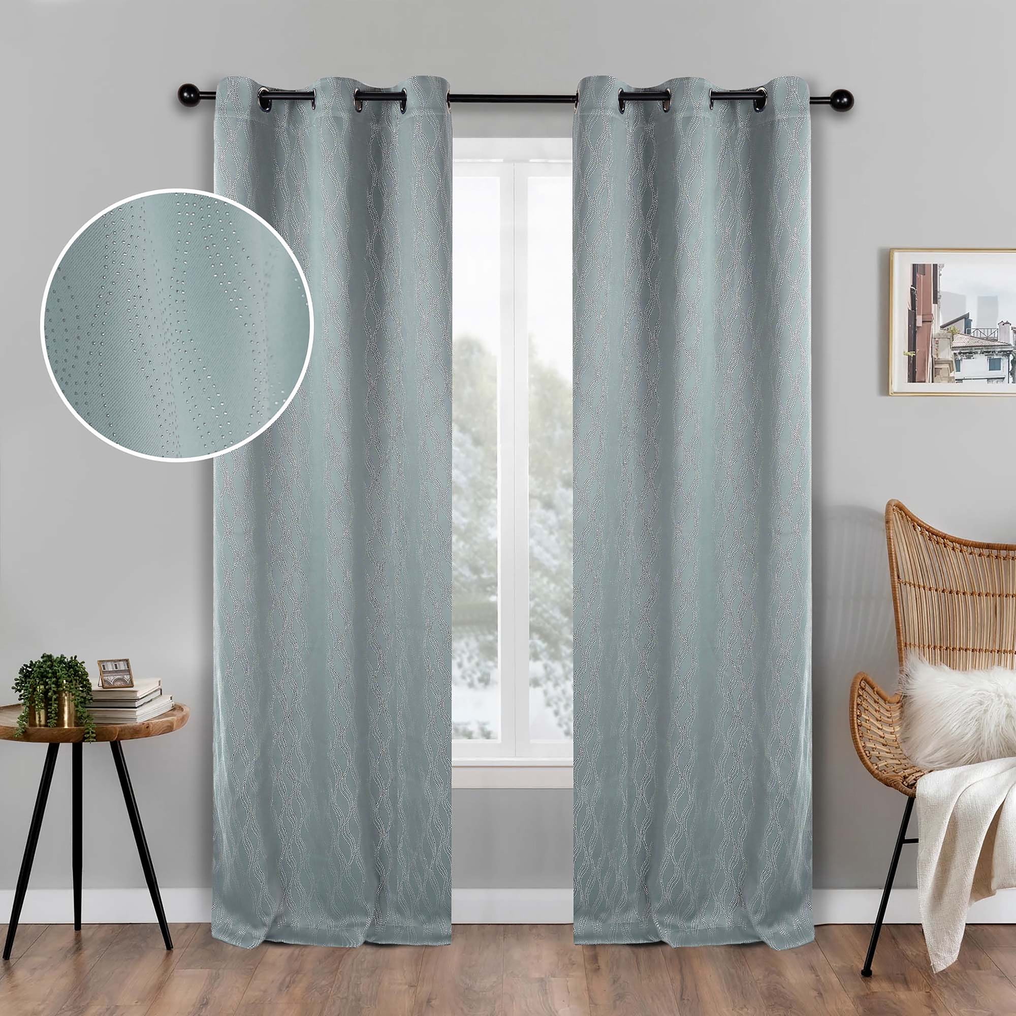 Superior Zuir Blackout Curtain Panel, 6 Grommets, Set of 2, 42" W x 108" L, Sea Foam