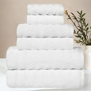 Superior Zuma Waffle Textured Stripes Cotton 6 Piece Towel Set, Zero Twist Absorbent Towels, White