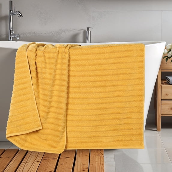 Superior Zuma Waffle Textured Stripes Zero Twist Bath Sheets, Set of 2, Gold