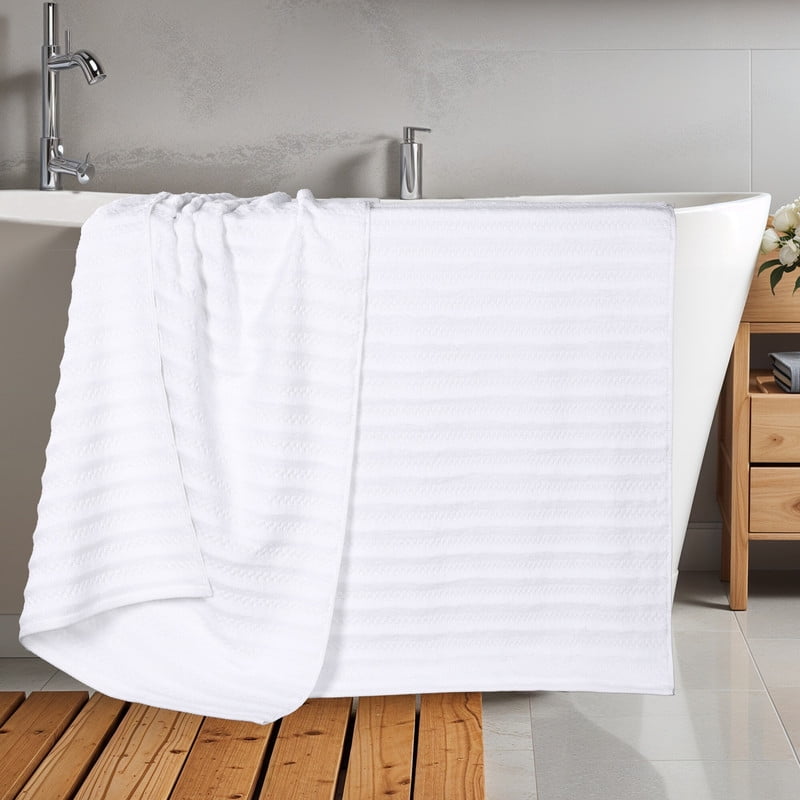 Superior Zuma Waffle Textured Stripes Zero Twist Bath Sheets, Set of 2, White