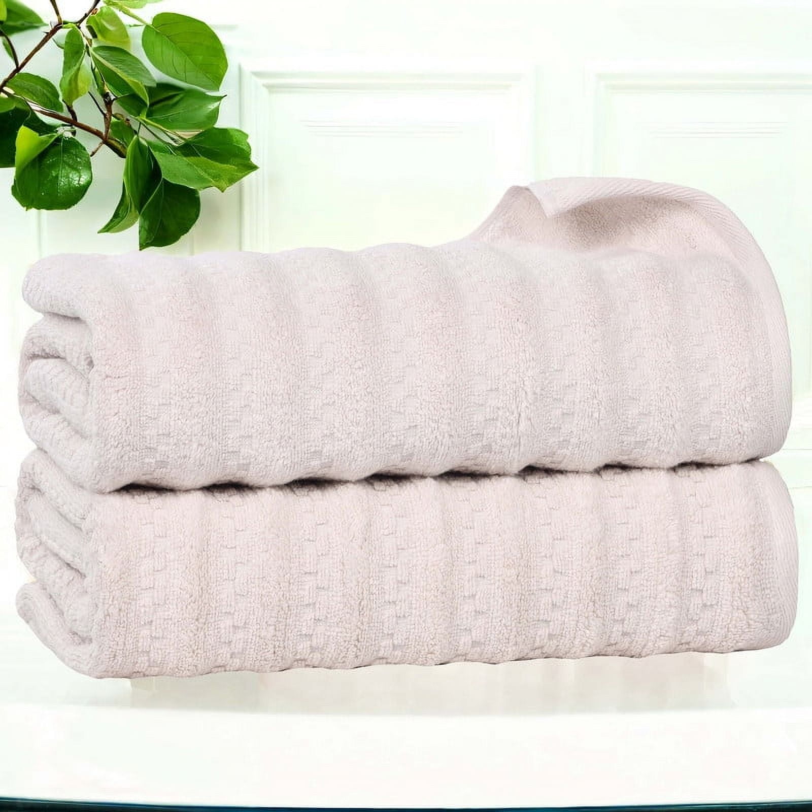 Superior Zuma Waffle Textured Stripes Cotton 2 Piece Bath Towel Set, Zero Twist Absorbent Towels, Silver