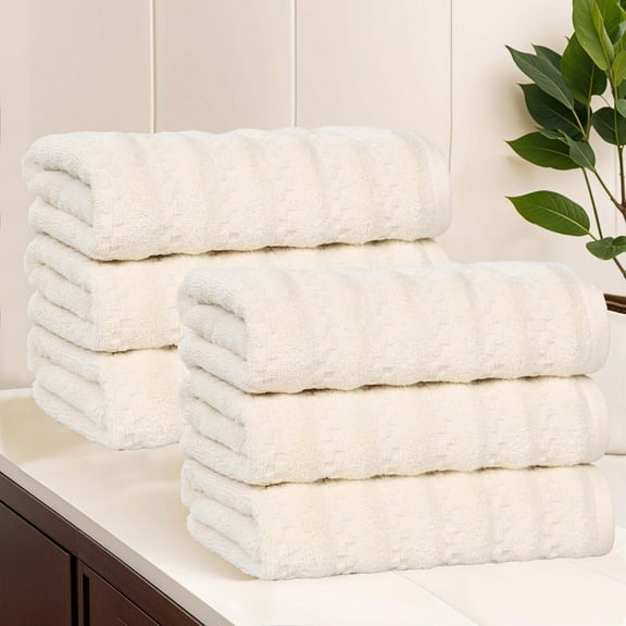 Superior Zuma Zero Twist Absorbent Hand Towels, Set of 6, Ivory