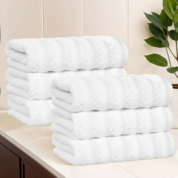 Superior Zuma Zero Twist Absorbent Hand Towels, Set of 6, White