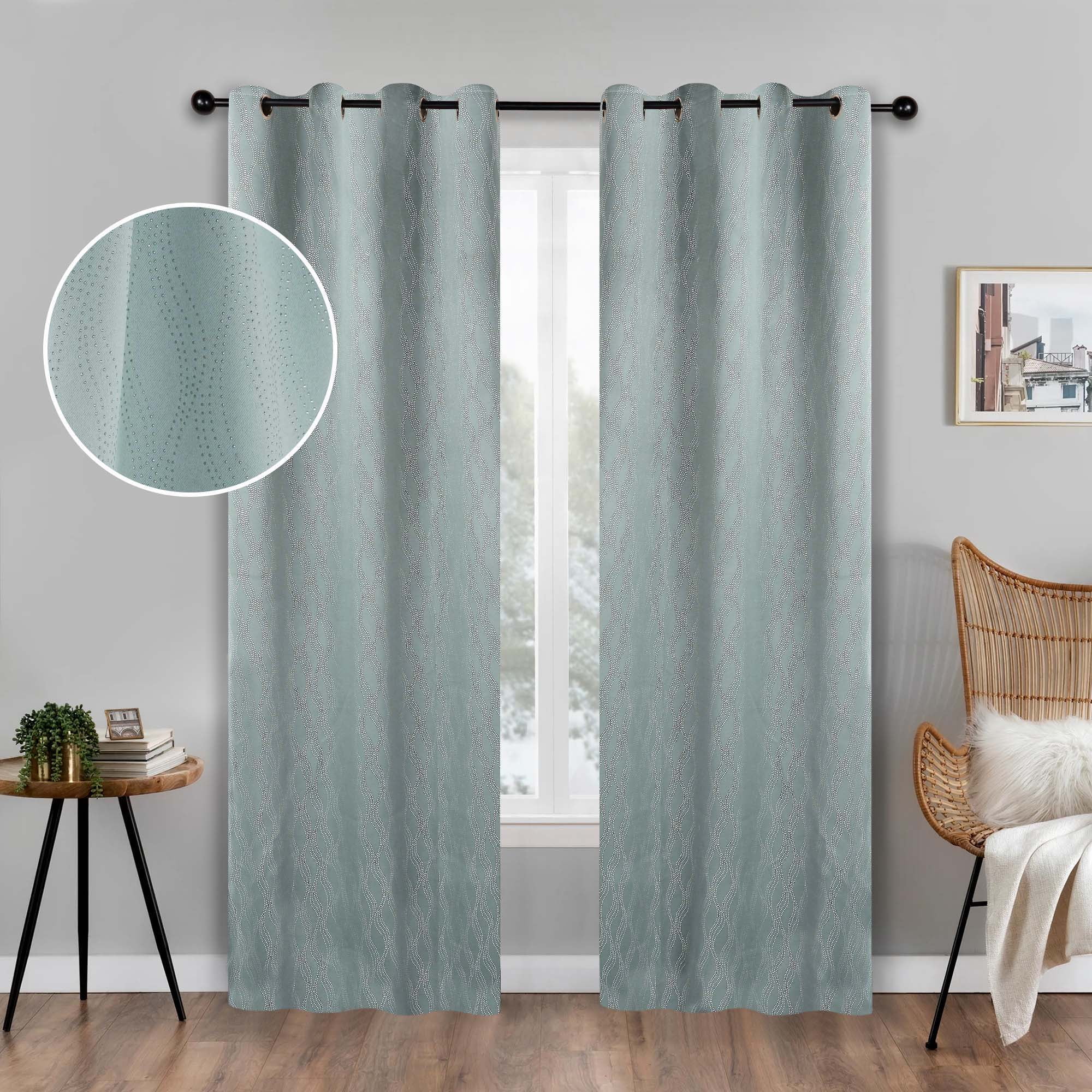 Superior Zuri Blackout Curtains, Grommet Header, Set of 2, 52" X 63", Sea Foam