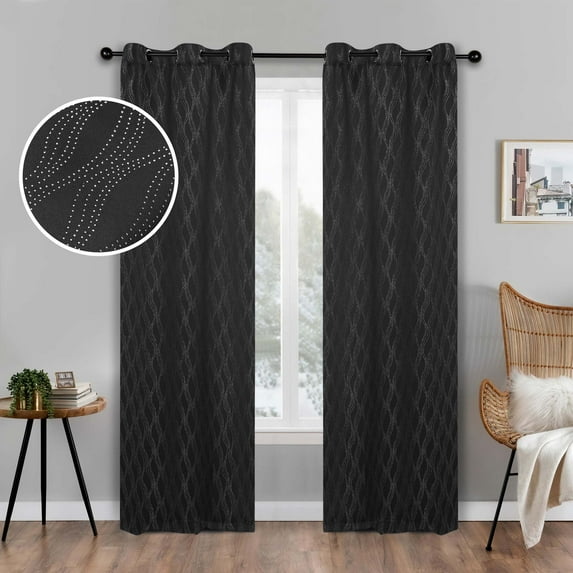 Superior Zuri Blackout Curtains, Grommet Header, Set of 2, 42" X 63", Black