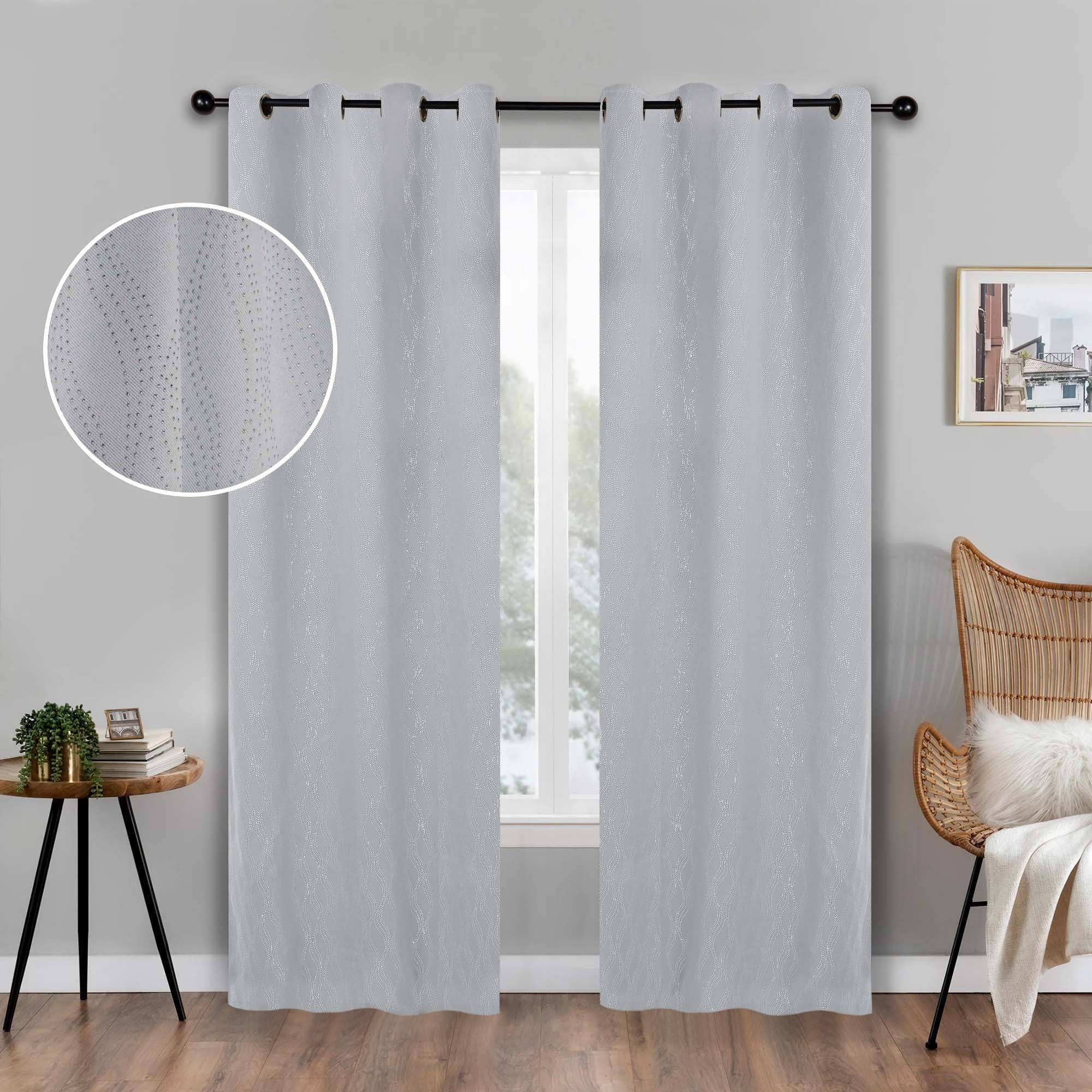 Superior Zuri Blackout Curtains, Grommet Header, Set of 2, 52" X 84", Platinum