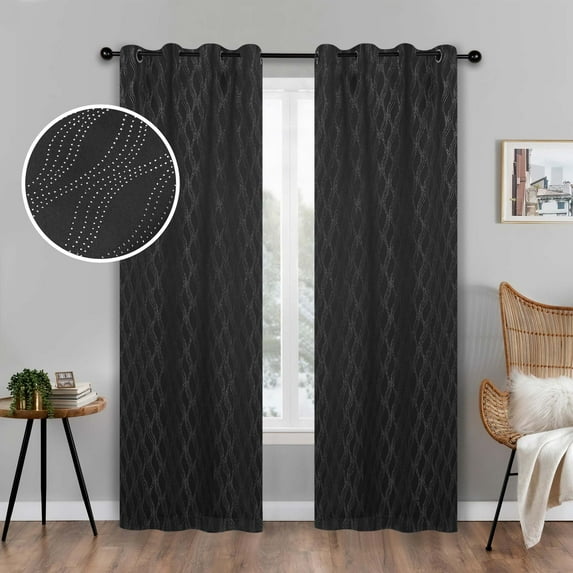 Superior Zuri Blackout Curtains, Grommet Header, Set of 2, 52" X 96", Black
