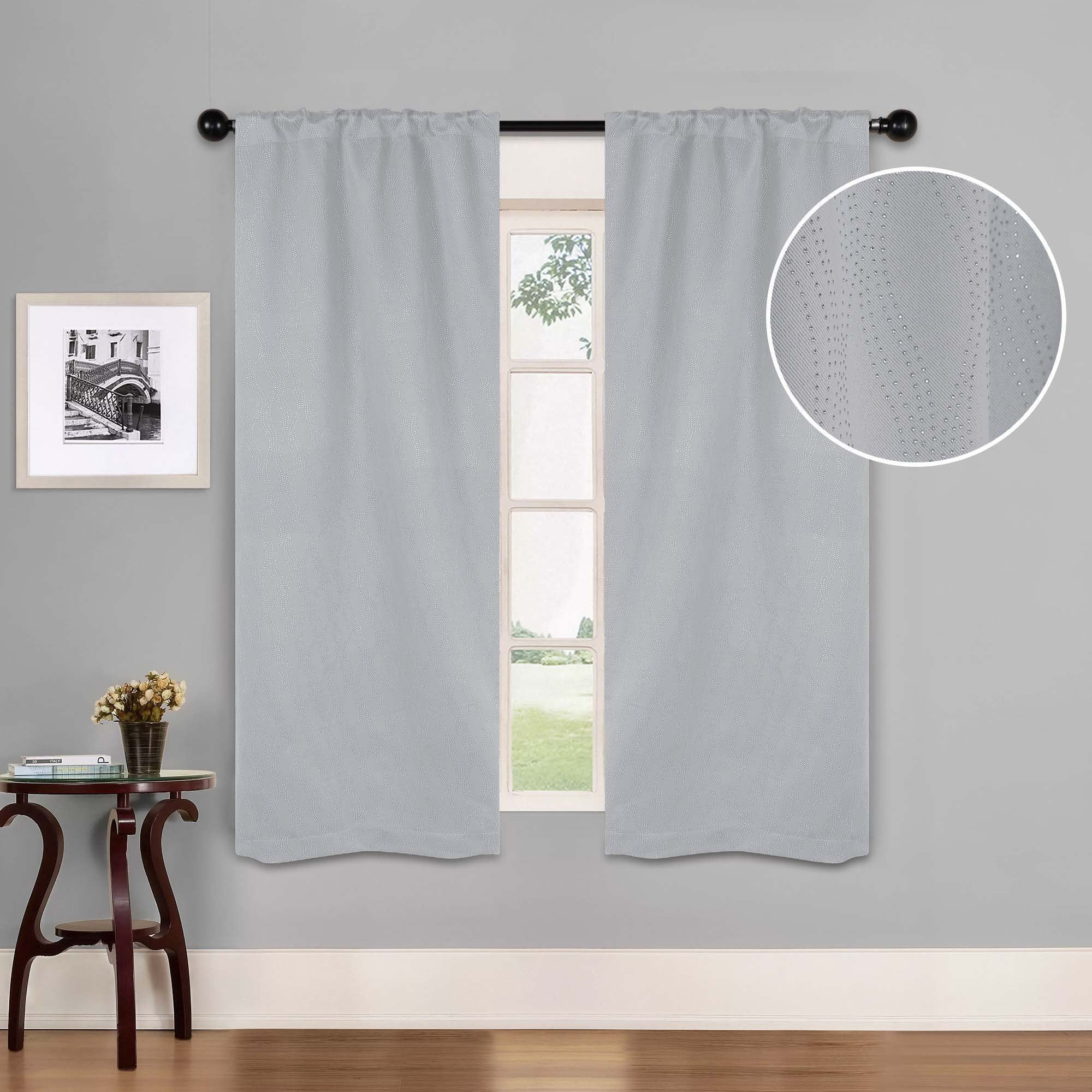 Superior Zuri Blackout Curtains, Rod Pocket, Set of 2, 26" X 63", Platinum