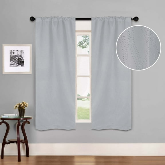 Superior Zuri Blackout Curtains, Rod Pocket, Set of 2, 26" X 63", Platinum