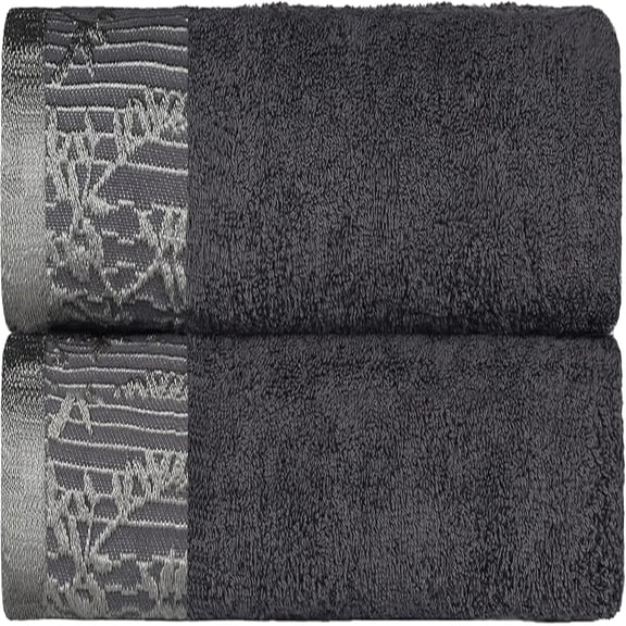 Superior cotton bath towels (2 piece set), floral jacquard edge, suitable for bathroom, shower, spa, resort, hotel, Airbnb, home essentials, adults and children, wisteria series, grey