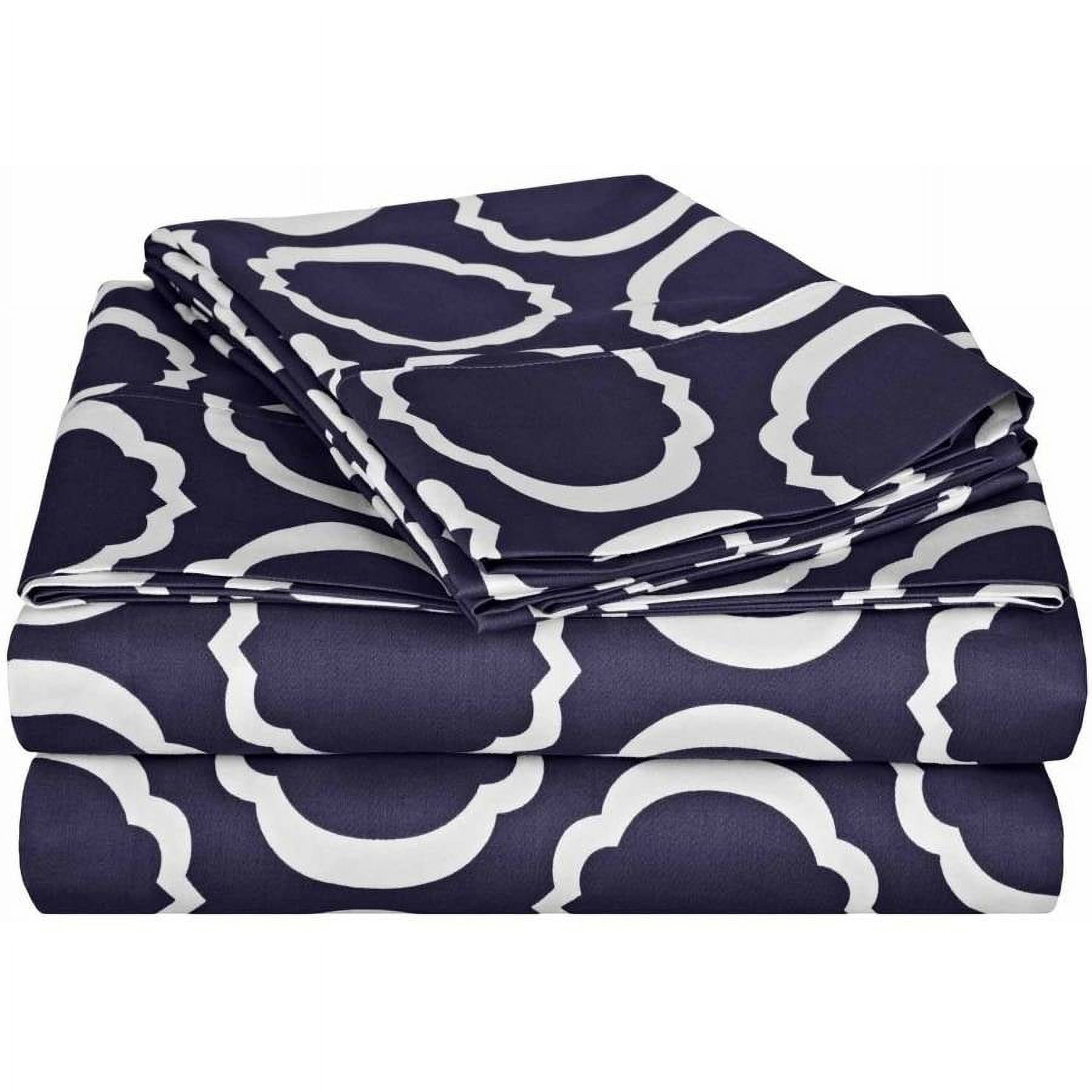 Superiors Alma Geometric CottonBlend Deep Pocket Sheet Set, Navy