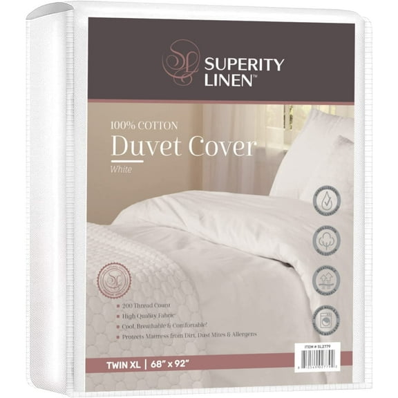 Superity Linen 200 Thread Count White 100% Cotton Duvet Cover, Twin XL