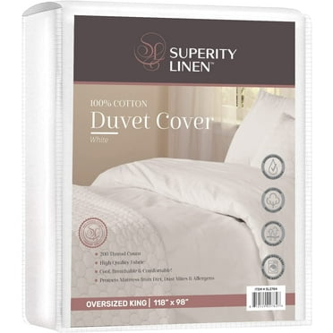 Superity Linen 200 Thread Count White 100% Premium Cotton Duvet Cover, Oversized King