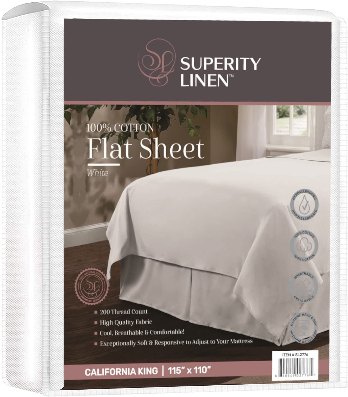 Superity Linen California King Flat Sheet 100 Cotton Breathable