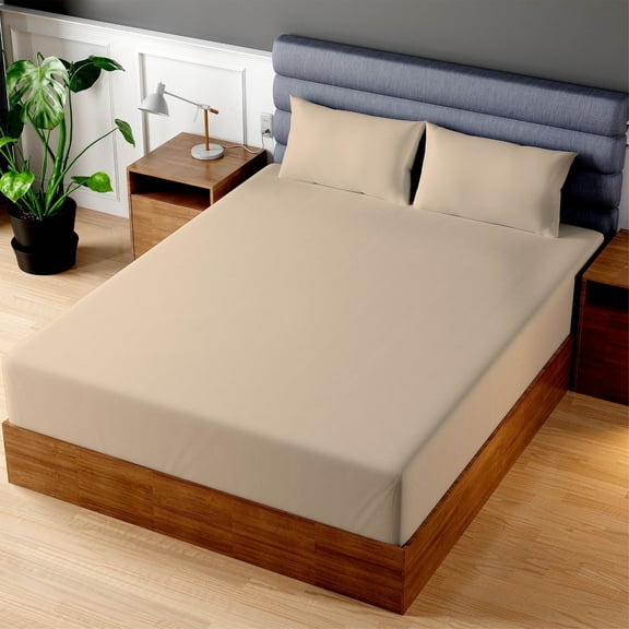 Superity Linen Fitted Sheet, 100% Cotton 200 Thread Count, Cool Breathable Soft and Comfortable, Machine Wash and Dry (Queen, Cream)