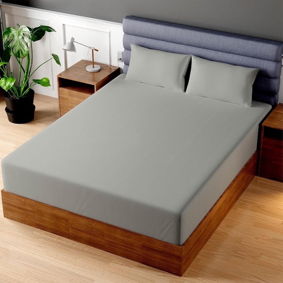 Superity Linen - Fitted Sheet, 100% Cotton 200 Thread Count, King Grey