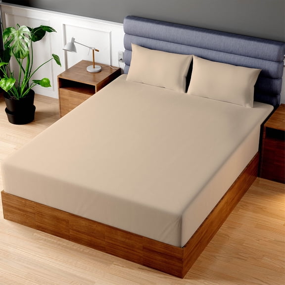 Superity Linen - Fitted Sheet, 100% Cotton 200 Thread Count, King Vanilla