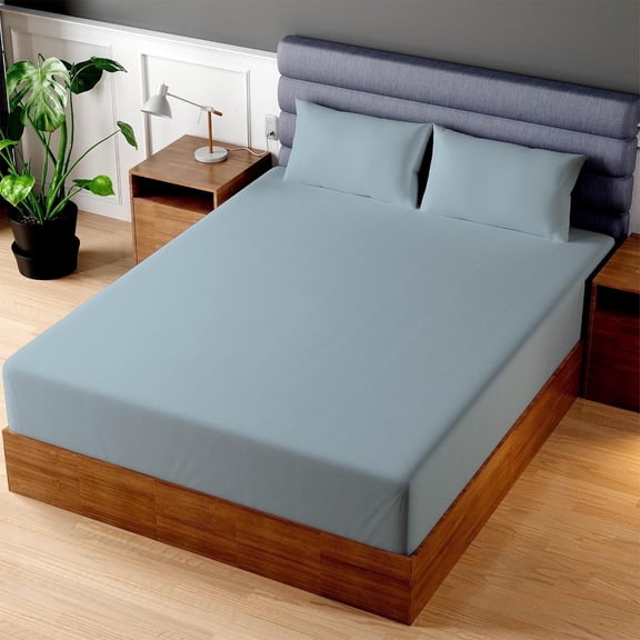 Superity Linen - Fitted Sheet, 100% Cotton 200 Thread Count, Twin Blue