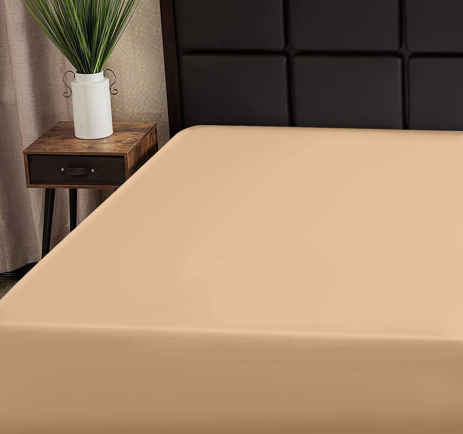 Superity Linen King Fitted Sheet Made from Cotton. Moisture Wicking Cotton Bed Sheet for Breathable, Dry, and Comfortable Night's Sleep. 200 Thread Count. (Beige)