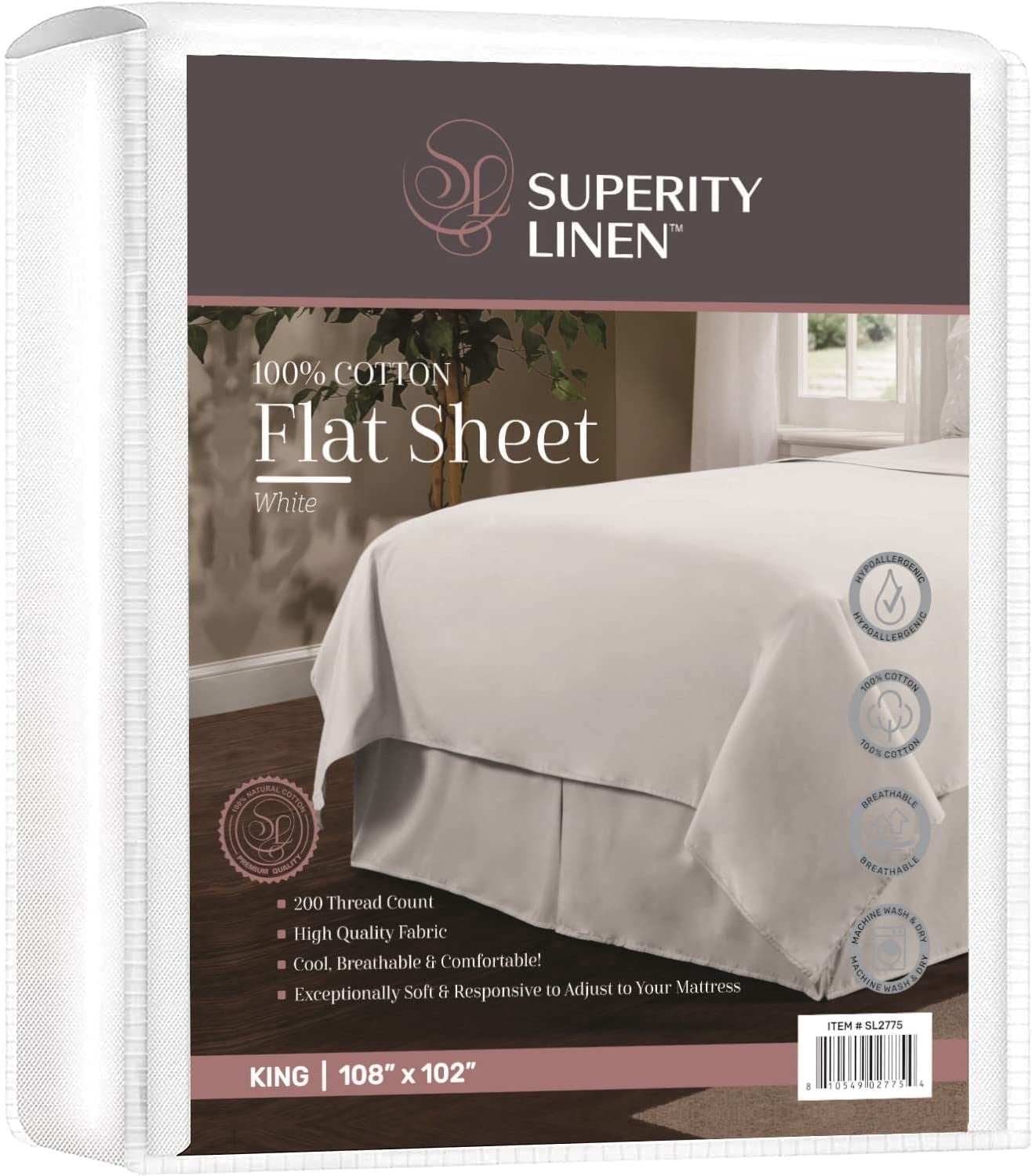 Superity Linen King & California Oversized Flat Sheet - 100% Cotton ...