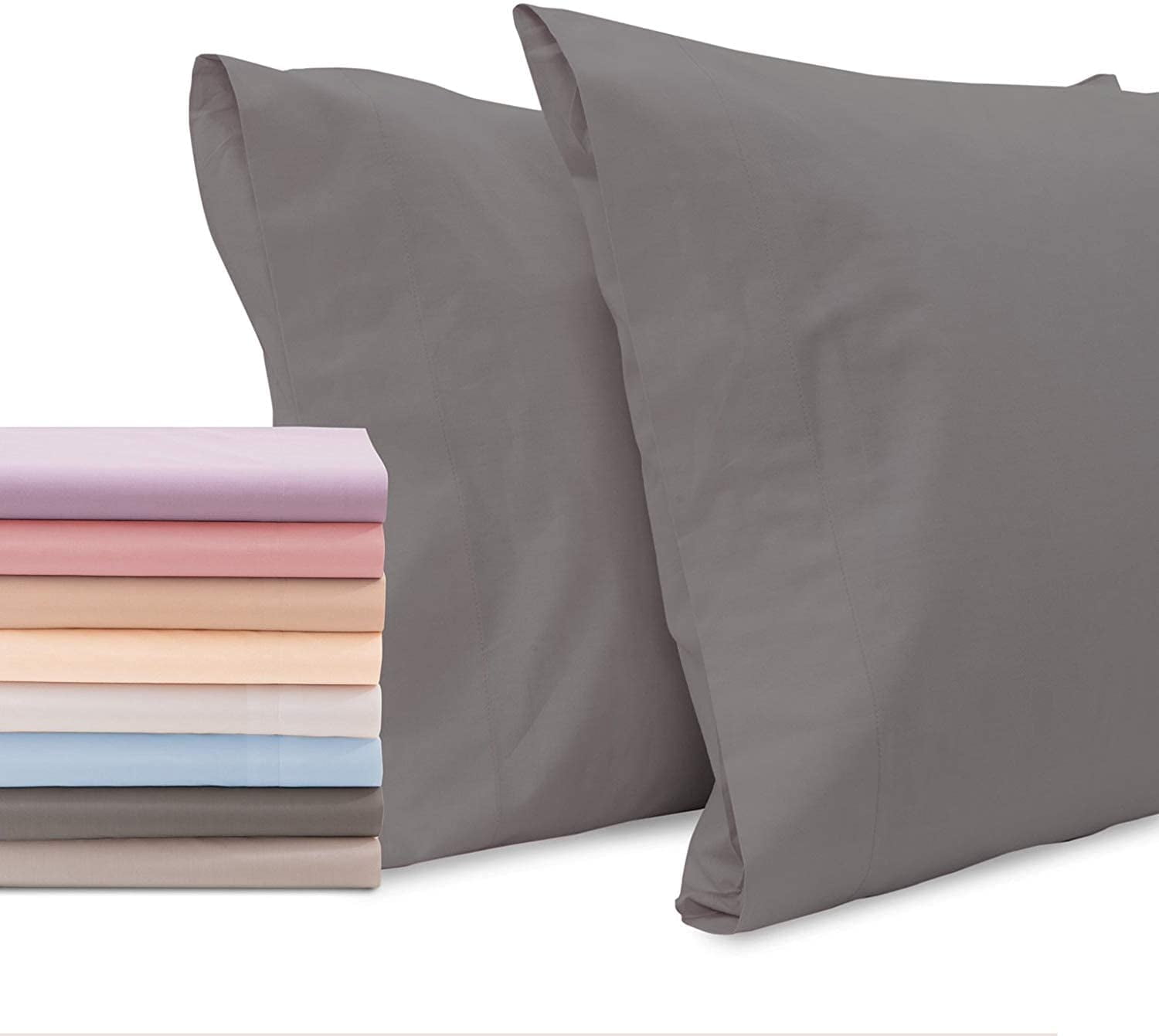 Grey Cotton Queen Pillowcases - 2 Pack - Breathable Envelope Closure