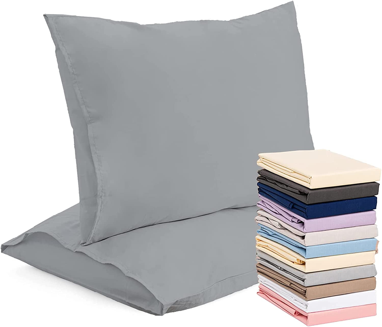 Superity Linen Pillow Cases Standard Size Envelope Enclosure 2 Pack 100 Soft and Comfortable Premium Cotton Grey