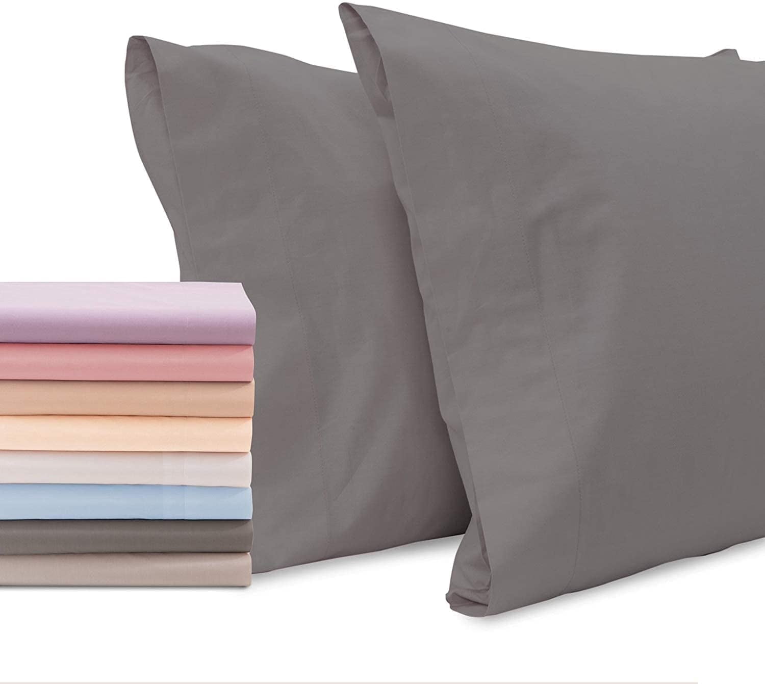 Superity Linen Pillow Cases Standard Size - Open Enclosure - 2 Pack - 100% Soft and Comfortable Premium Cotton - Grey