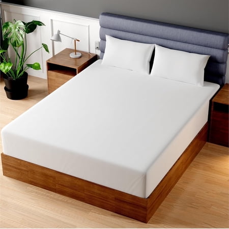 Superity Linen Short Queen Fitted Sheet Made from Cotton. Moisture Wicking Cotton Bed Sheet for Breathable, Dry, and Comfortable Night's Sleep. 200 Thread Count. (White)