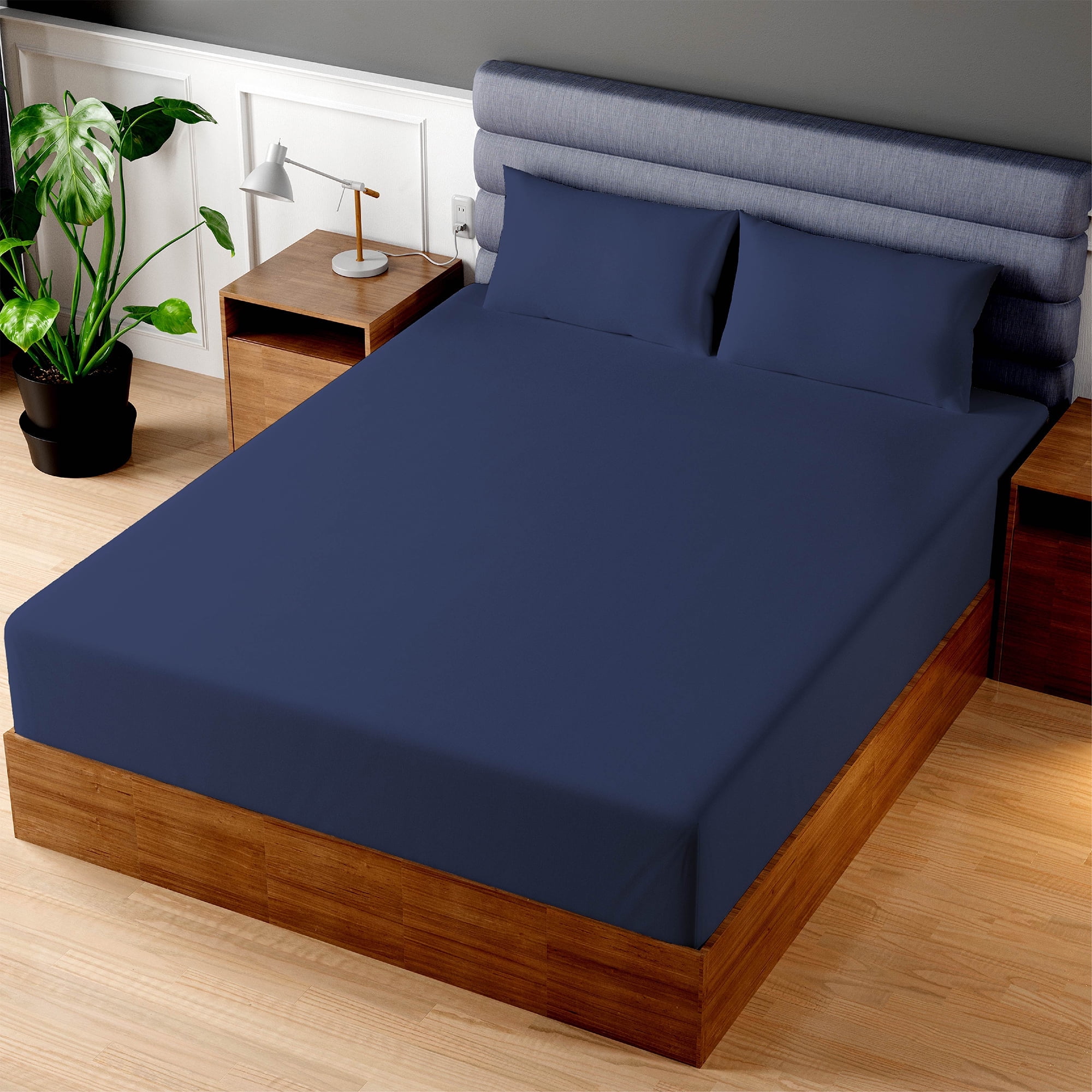 Navy Twin XL Cotton Fitted Sheet with 200 Thread Count