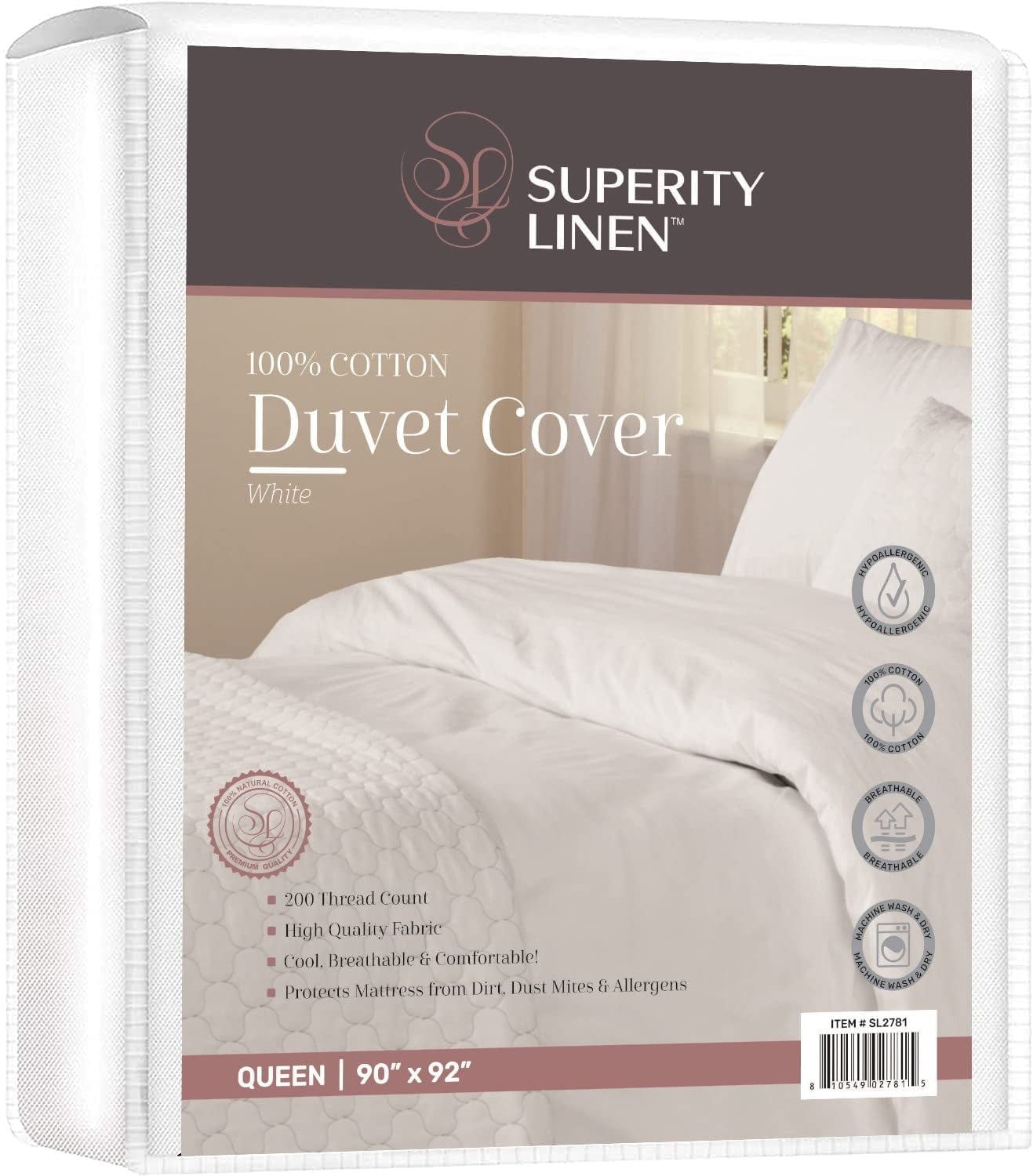 Superity Linen White Polyester Breathable Duvet Cover, Queen Size