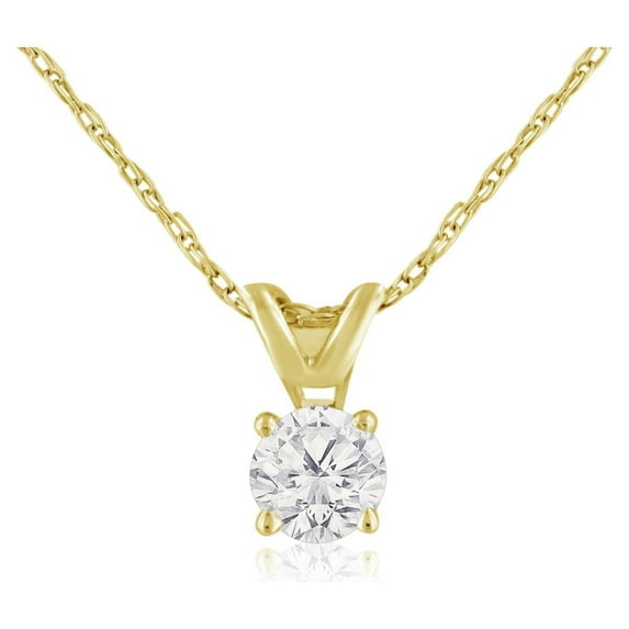 Superjeweler 14 Karat Yellow Gold 1/4 Carat Diamond Solitaire Necklace for Women, 18 Inches, Diamond Necklace for Women