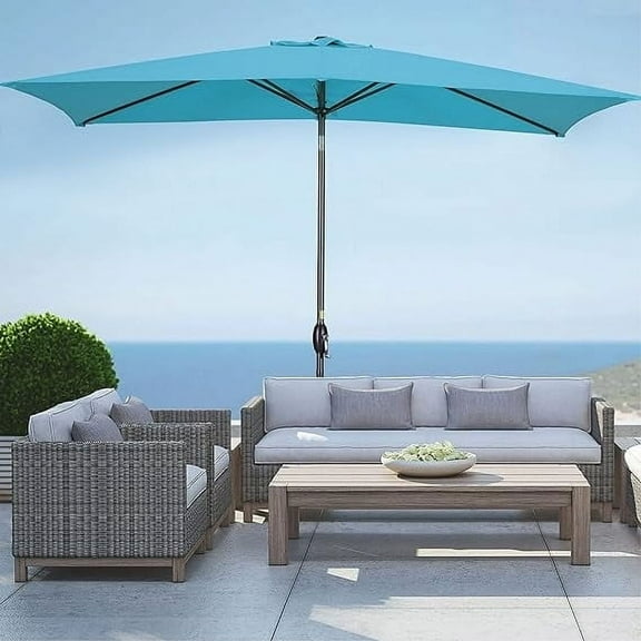 Heynemo 10x 6.5ft Rectangular Patio Umbrella, Outdoor Table Market Umbrella with Crank, 6 Steel Ribs, Polyester Canopy, Aluminum Pole,Lake Blue