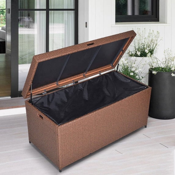 Superjoe 140 Gallon Patio Deck Storage Box Outdoor Cushion Storage Bin,Brown
