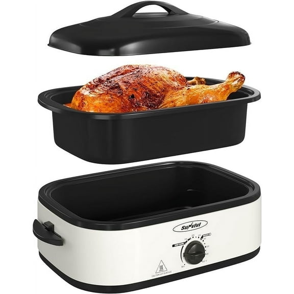 Superjoe 14QT Electric Roaster Oven, with Self-Basting Lid, Stainless Steel Roaster Pan, Silver