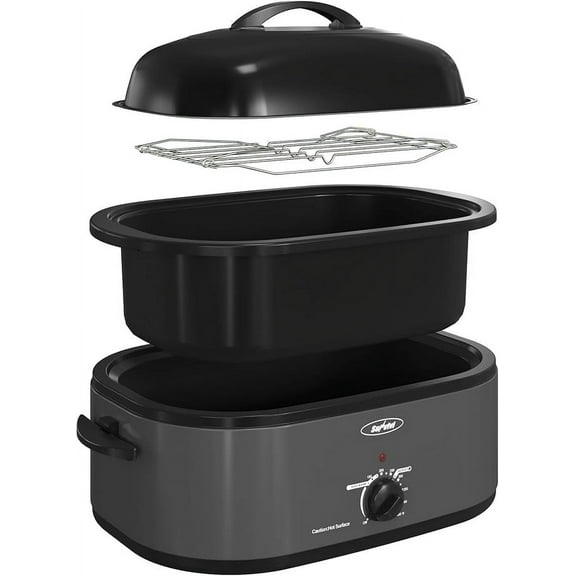 Superjoe 18QT Electric Roaster Oven, Stainless Steel Roaster Pan for Turkey with Removable Insert Pot, Grey