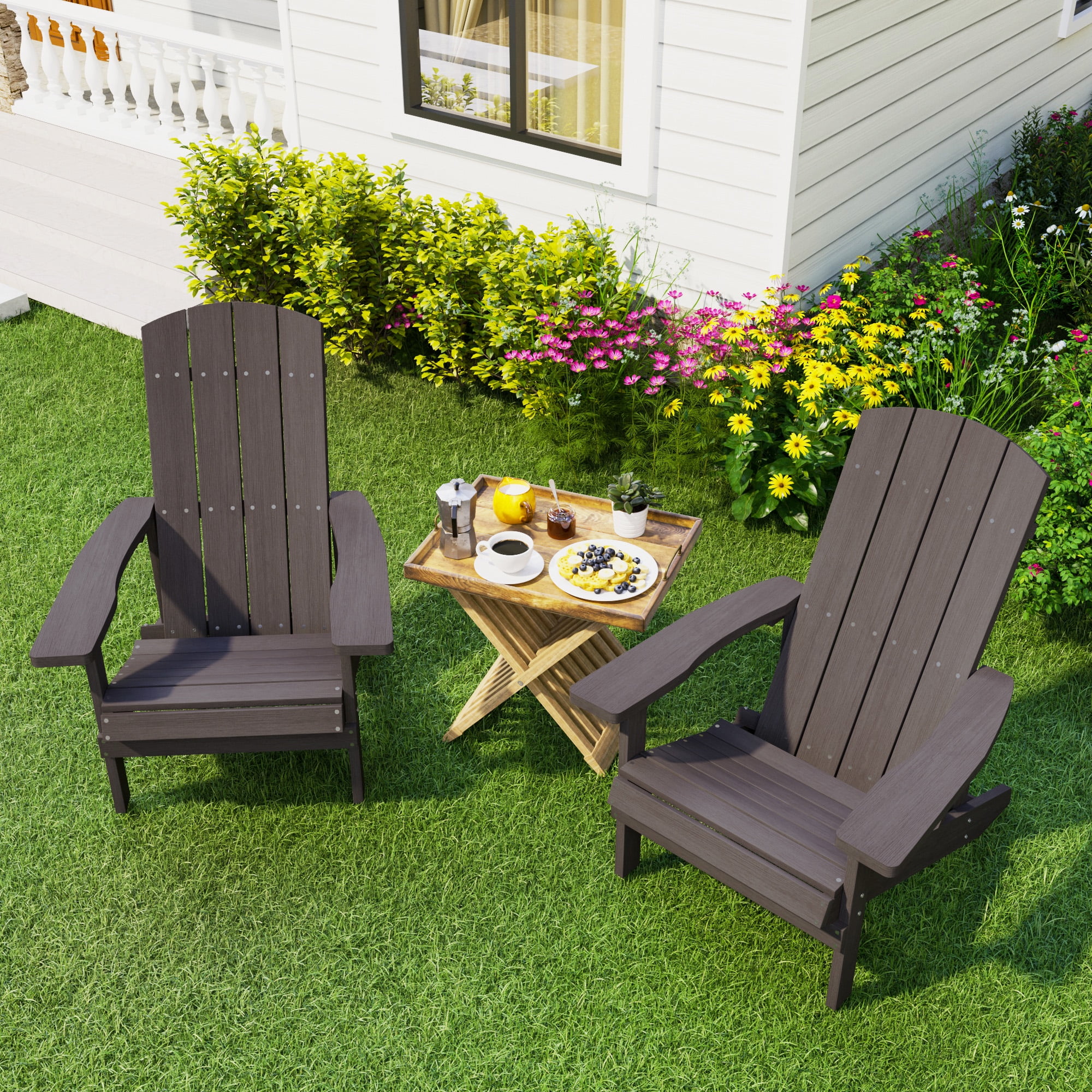 Superjoe 2 Pcs HIPS Adirondack Chair Weather Resistant Plywood Chair Patio Furniture Plastic Fire Pit Chairs for Patio Deck Coffee