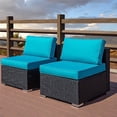 thumbnail image 1 of Superjoe 2 Pcs Outdoor Furniture Patio Loveseat All Weather Sectional Steel Frame Armless Sofa Black Wicker Sofa Chair,Blue Cushions, 1 of 7