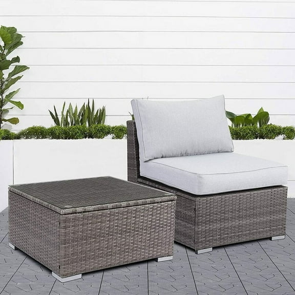 Superjoe 2 Pcs Patio Sectional Sofa Set Outdoor Aramless Sofa and Table,Gray