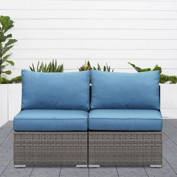 Superjoe 2 Pcs Patio Sectional Sofa Set Outdoor Armless Sofa Conversation Set,Blue