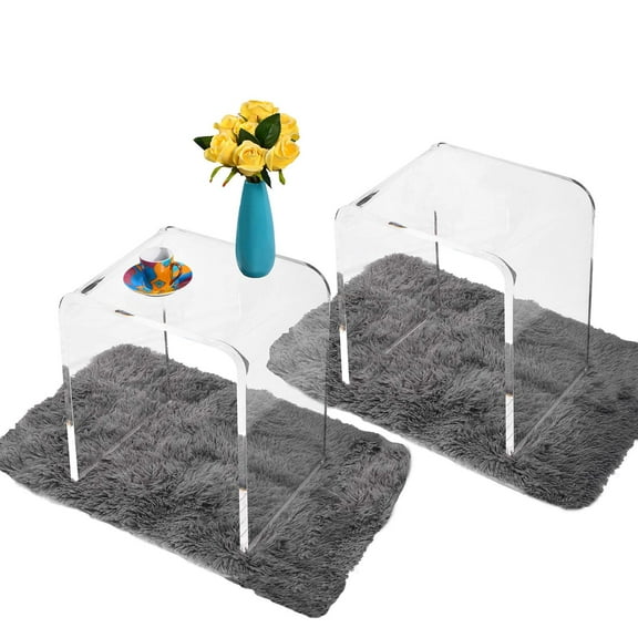 Superjoe 2 Pcs Side Table,Simple Design Acrylic End Table,15 mm Thick Nightstand,16x12x18 inches,Clear