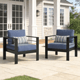thumbnail image 1 of Heynemo Metal Patio Furniture Chairs Set of 2, Aluminum Outdoor Armchairs with Cushions, Blue, 1 of 8