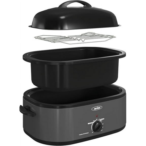 Superjoe 20 QT Electric Roaster Oven, Stainless Steel Self-Basting Lid Removable Pan, Grey