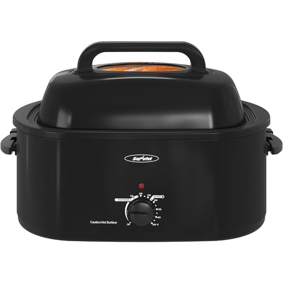 Superjoe 22 QT Electric Roaster Oven, with Self-Basting Lid, Stainless Steel Roaster Pan, Black