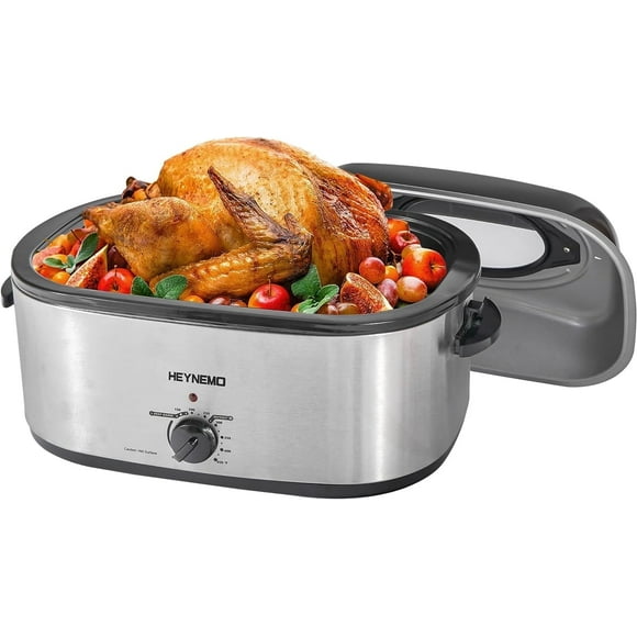 Superjoe 22QT Electric Roaster Oven, Stainless Steel Roaster Pan with Self-Basting Lid Removable Insert Pot, Silver