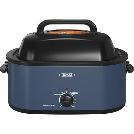 Superjoe 24 QT Electric Roaster Oven with Viewing Lid, Removable Pan & Rack, Stainless Steel, Blue