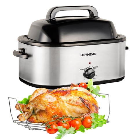 Superjoe 24 Quart Roaster Oven with Self-Basting Lid, Electric Turkey Roaster Oven with Removable Pan, Stainless Steel, Sliver
